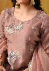Dark Peach Tissue Organza Kurta Set with Salwar & Matching Dupatta