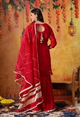 Reddish Pink Gotta & Crystal Embellished Tissue Organza Gharara Set