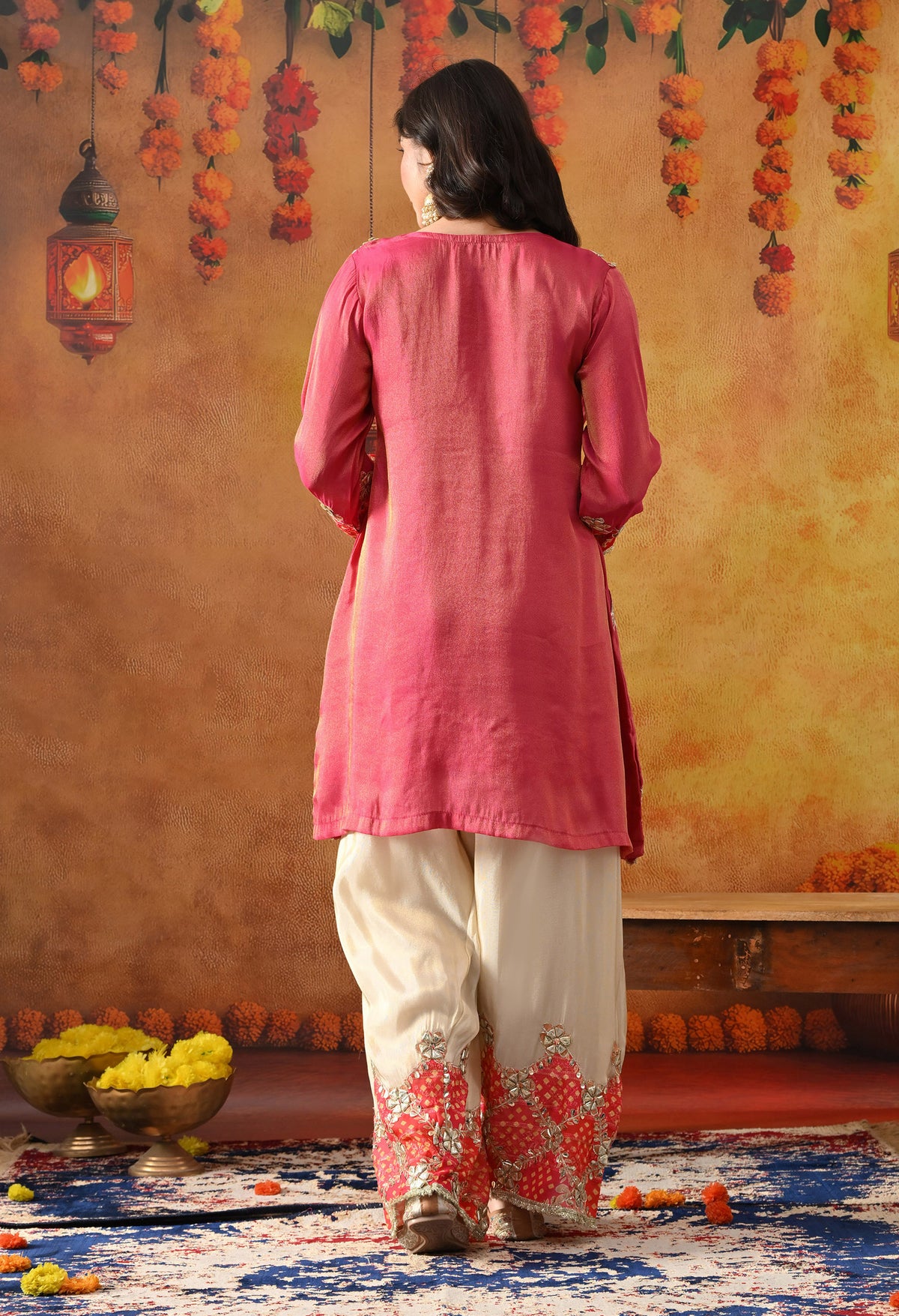 Pink Tissue Silk Kurta Set with Gotta & Zardozi Work