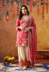 Pink Tissue Silk Kurta Set with Gotta & Zardozi Work
