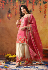 Pink Tissue Silk Kurta Set with Gotta & Zardozi Work