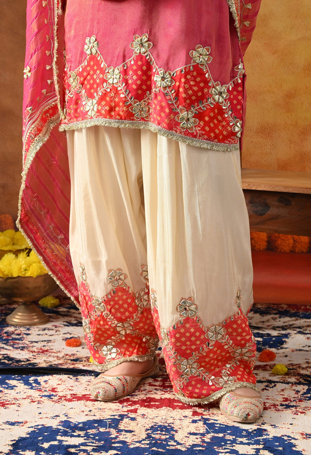 Pink Tissue Silk Kurta Set with Gotta & Zardozi Work