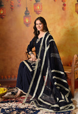 Navy Blue Gotta & Crystal Embellished Tissue Organza Gharara Set