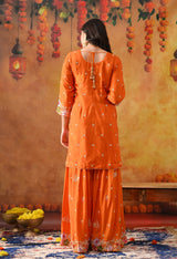 Orange Silk Gharara Set with Zardozi Work