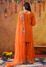 Orange Silk Gharara Set with Zardozi Work