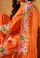 Orange Silk Gharara Set with Zardozi Work