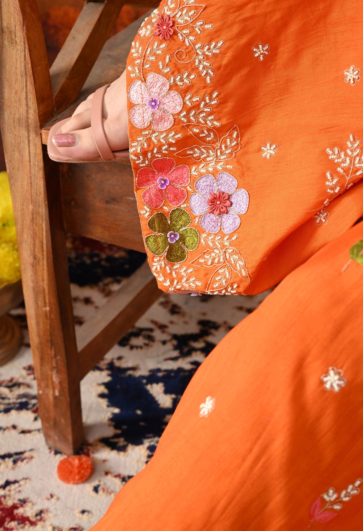 Orange Silk Gharara Set with Zardozi Work