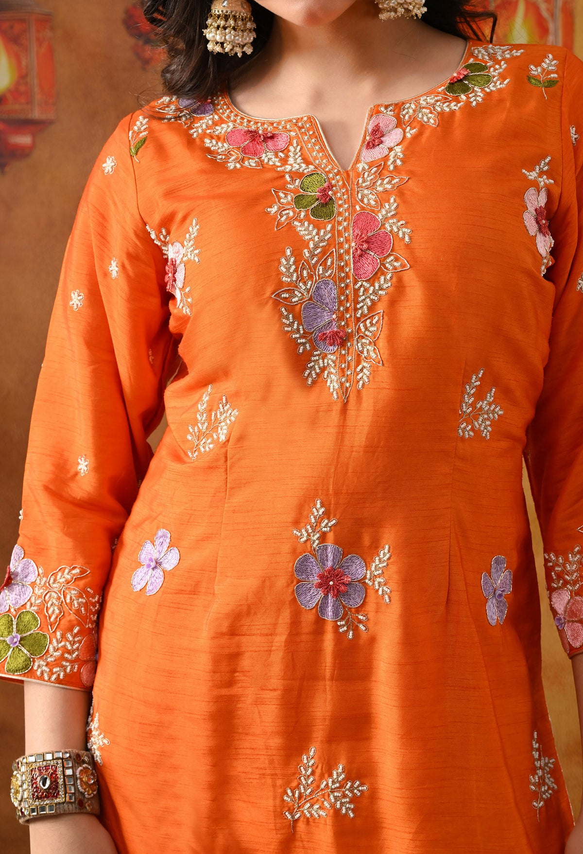 Orange Silk Gharara Set with Zardozi Work