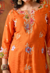 Orange Silk Gharara Set with Zardozi Work