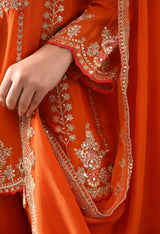Orange Chinon Sharara Set with Matching Dupatta