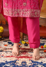 Hot Pink Organza Kurta Set with Zardozi Work