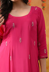 Hot Pink Organza Kurta Set with Zardozi Work