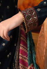 Navy Blue Silk Anarkali Set with Crepe Dupatta