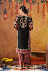 Black Chinon Kurta Set with Pink Printed Dupatta & Salwar