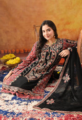 Black Chinon Kurta Set with Pink Printed Dupatta & Salwar