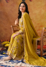 Greenish Yellow Tissue Organza Sharara Set with Matching Dupatta