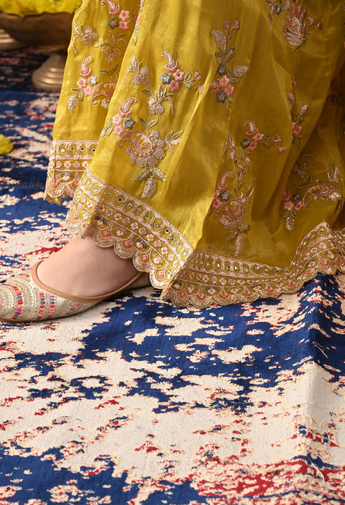 Greenish Yellow Tissue Organza Sharara Set with Matching Dupatta