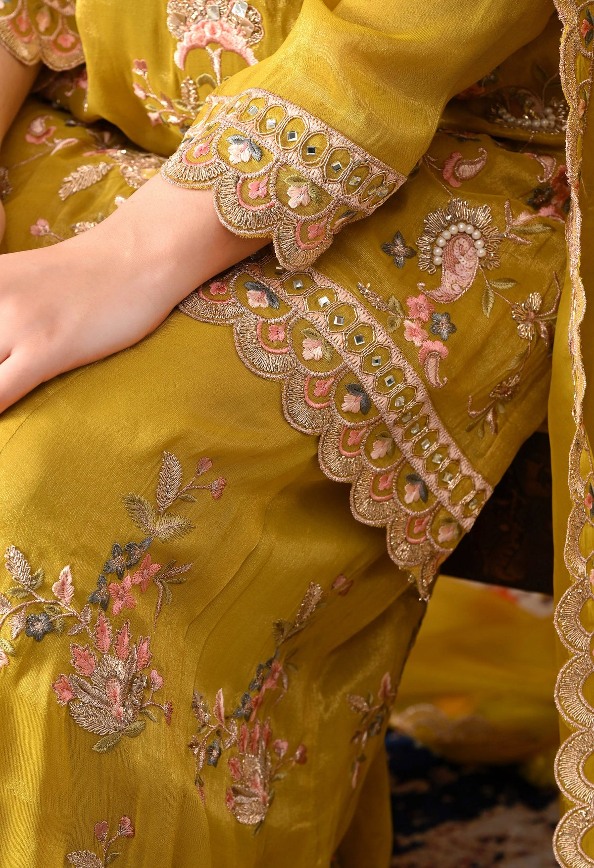 Greenish Yellow Tissue Organza Sharara Set with Matching Dupatta