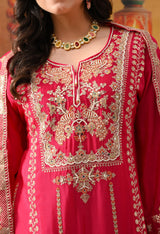 Hot Pink Chinon Sharara Set with Matching Dupatta