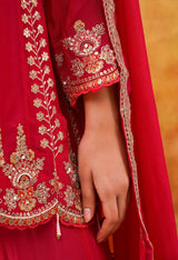 Hot Pink Chinon Sharara Set with Matching Dupatta