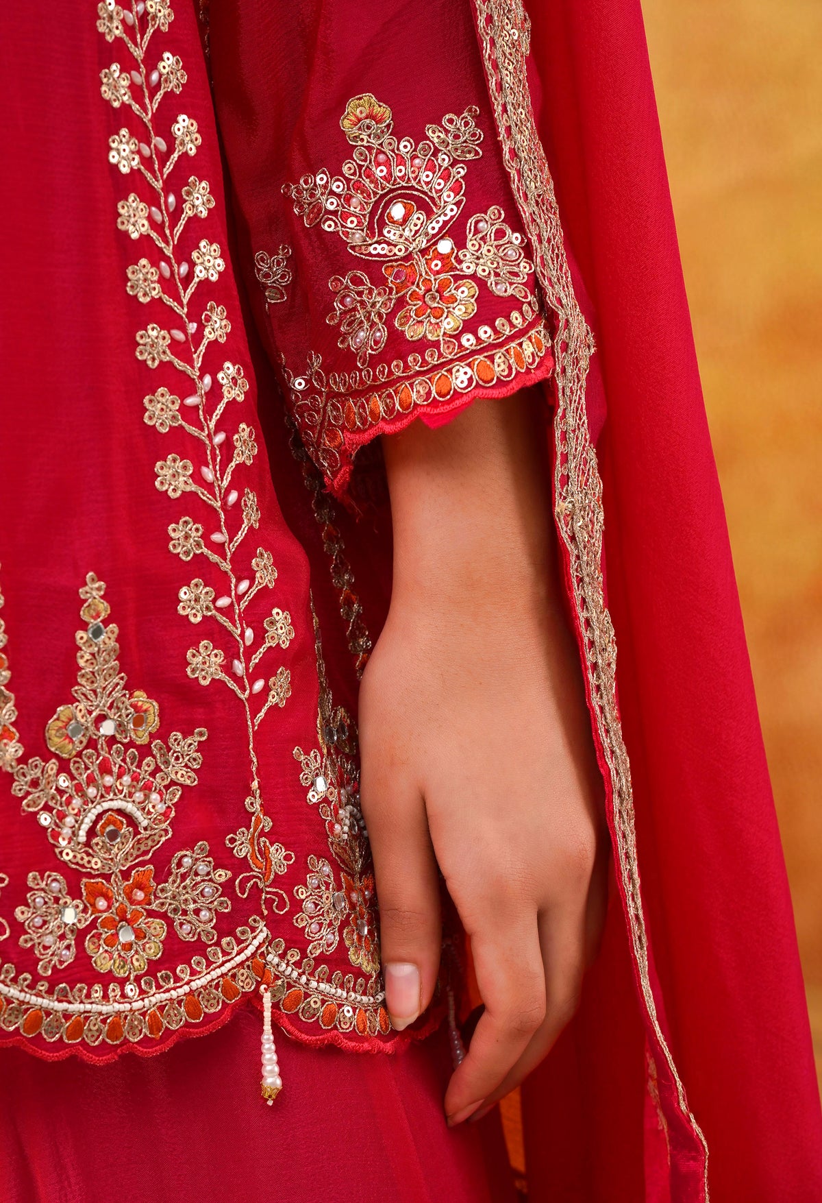 Hot Pink Chinon Sharara Set with Matching Dupatta