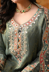 Mint Green Tissue Crepe Sharara Set with Pink & Green Dupatta