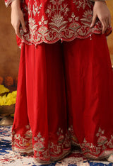 Reddish Maroon Chinon Sharara Set with Matching Dupatta