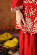 Reddish Maroon Chinon Sharara Set with Matching Dupatta