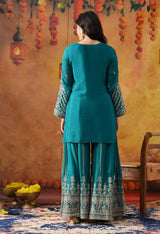Dark Bluish Green Chinon Sharara Set with Matching Dupatta