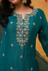 Dark Bluish Green Chinon Sharara Set with Matching Dupatta