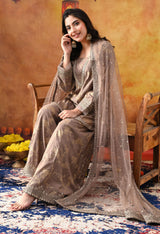Wood Brown Cotton Silk Sharara Set with Net Dupatta