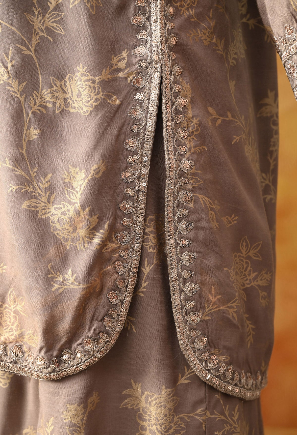 Wood Brown Cotton Silk Sharara Set with Net Dupatta