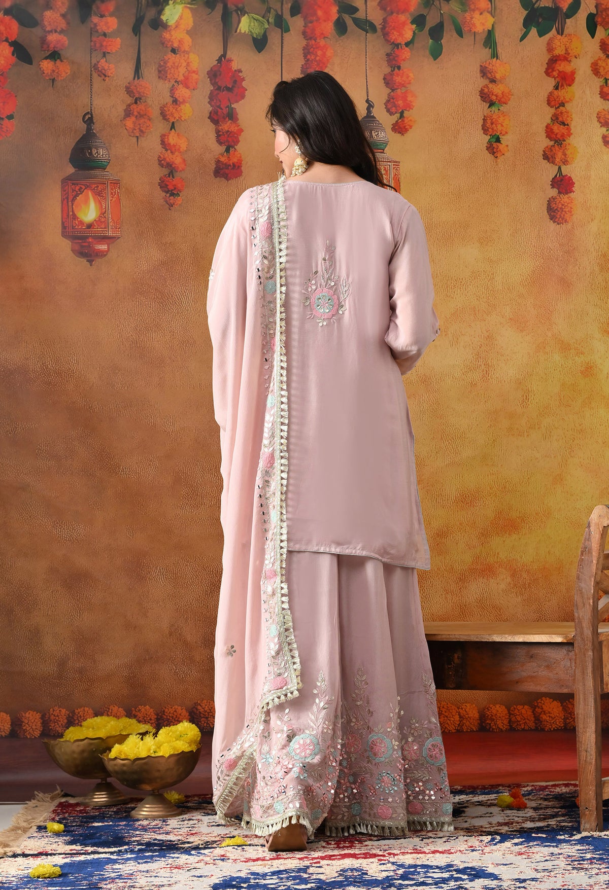 Light Pink Chinon Sharara Set with Matching Dupatta
