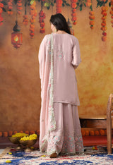 Light Pink Chinon Sharara Set with Matching Dupatta