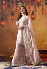 Light Pink Chinon Sharara Set with Matching Dupatta