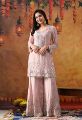 Light Pink Chinon Sharara Set with Matching Dupatta