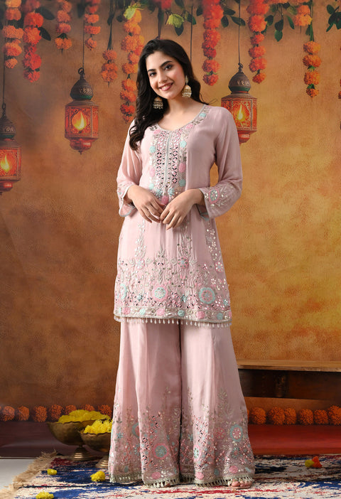 Light Pink Chinon Sharara Set with Matching Dupatta