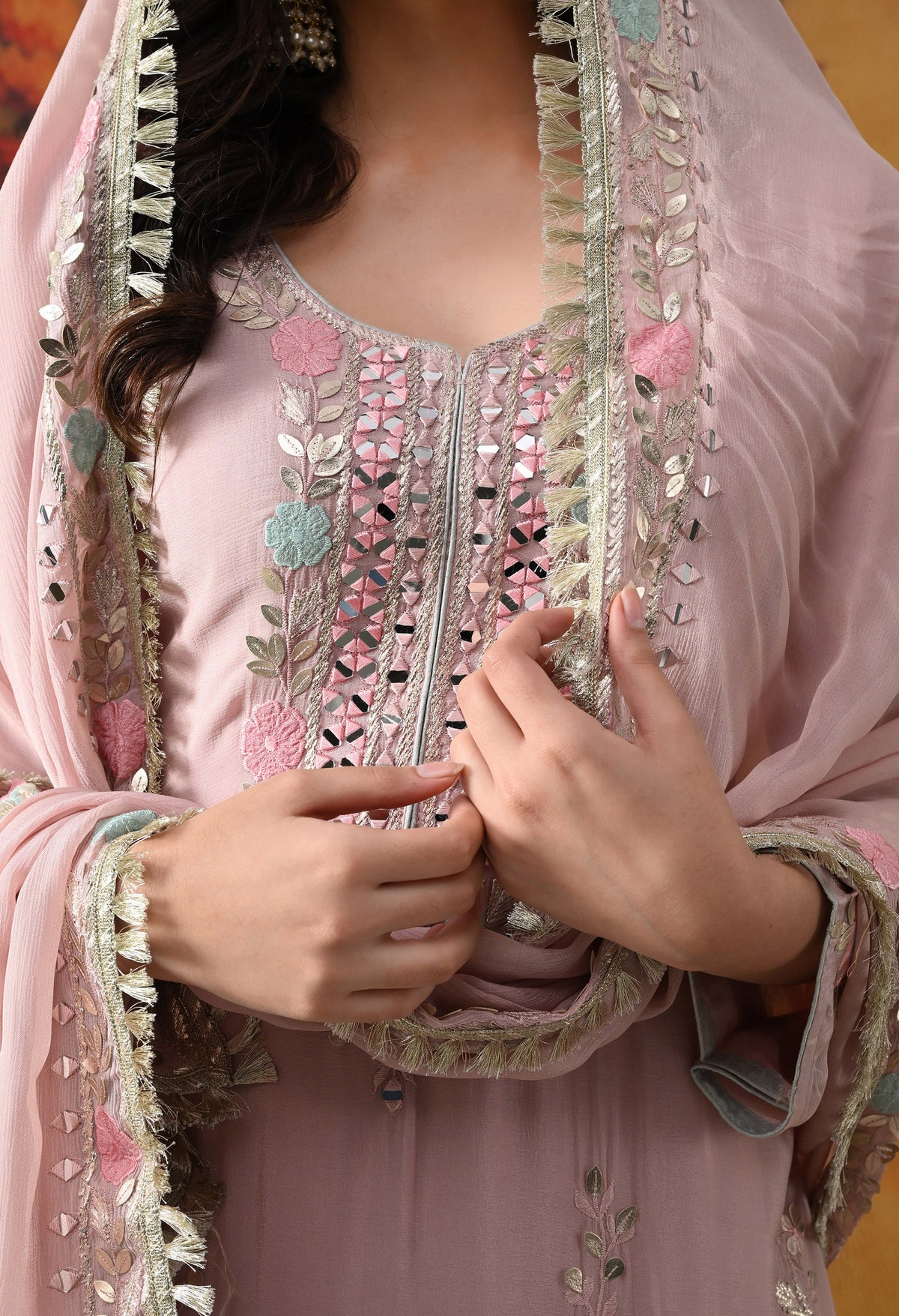 Light Pink Chinon Sharara Set with Matching Dupatta
