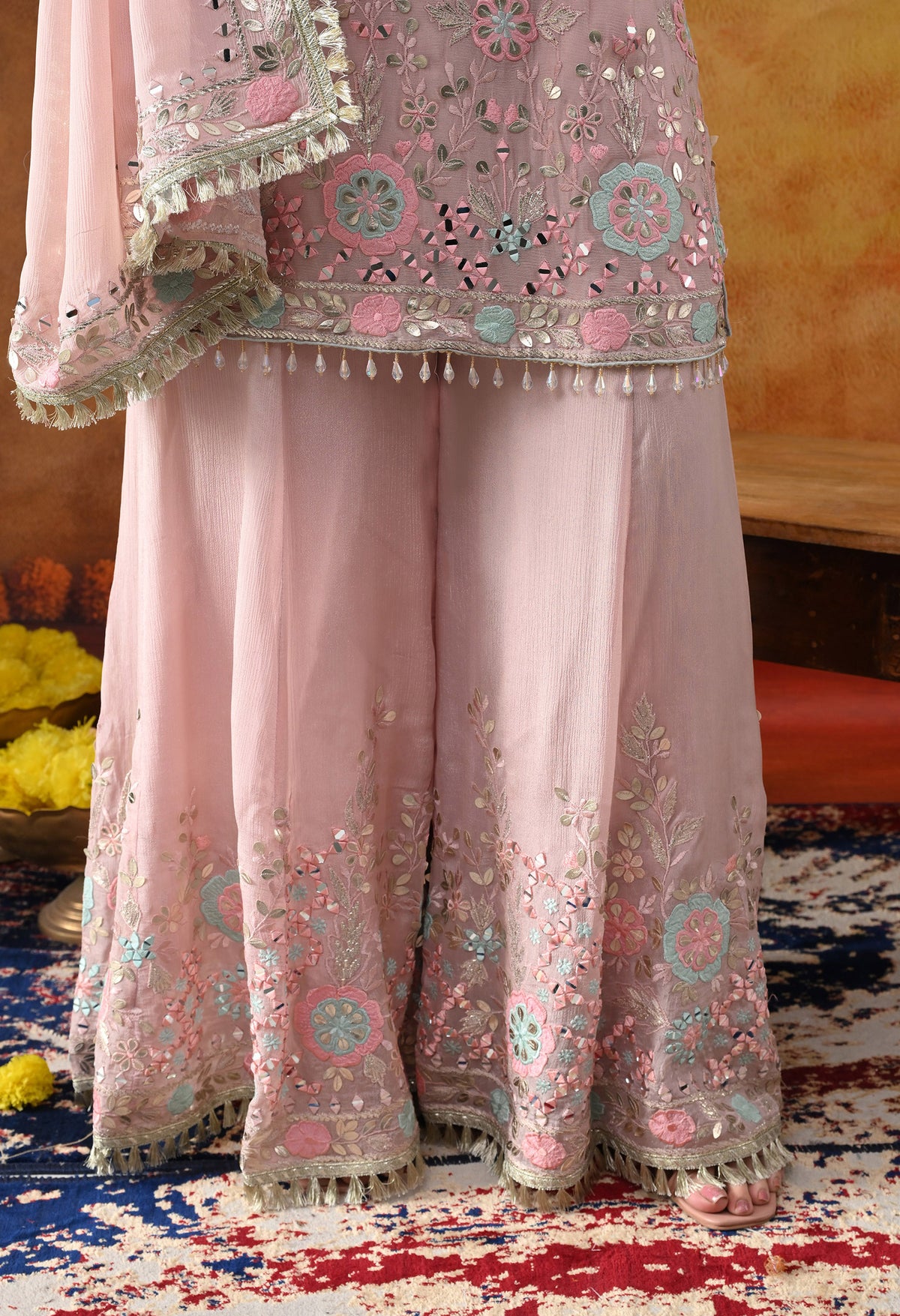 Light Pink Chinon Sharara Set with Matching Dupatta