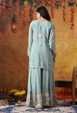 Sapphire Blue Chinon Sharara Set with Matching Dupatta