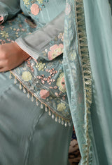 Sapphire Blue Chinon Sharara Set with Matching Dupatta