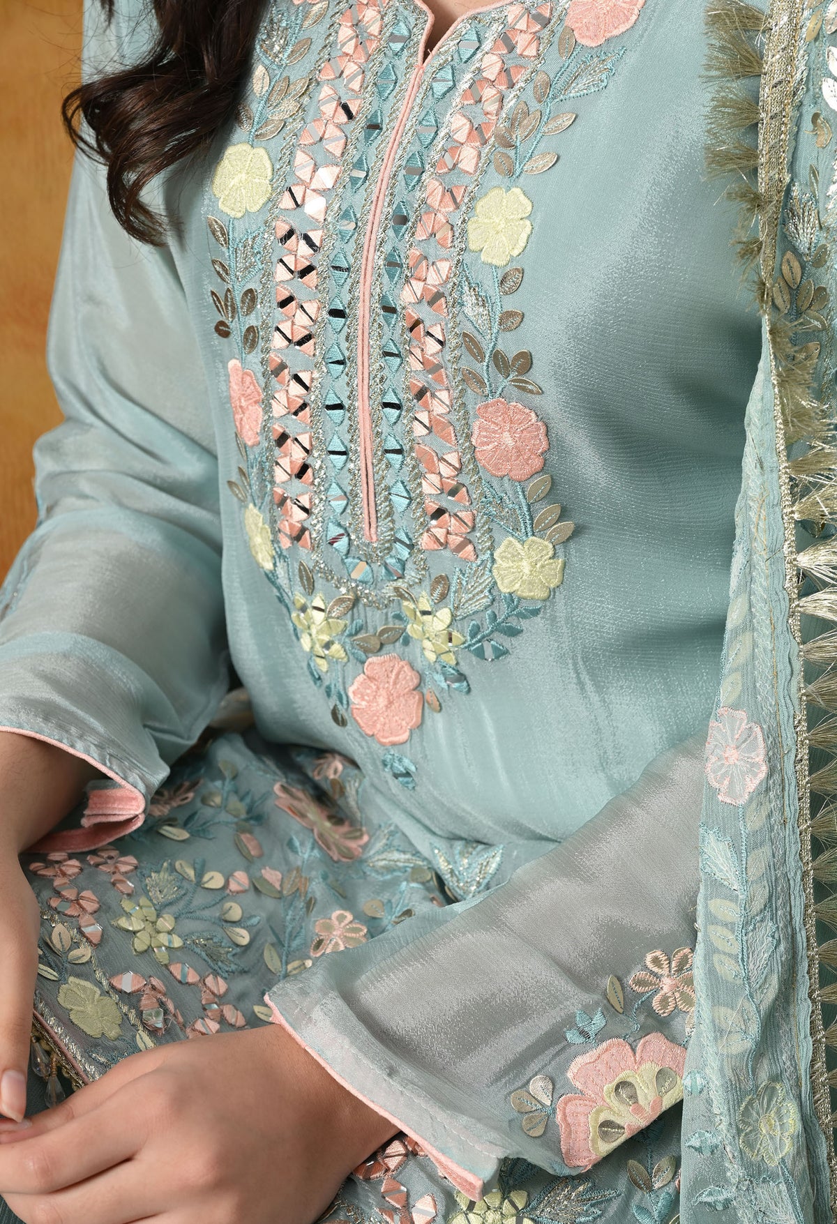 Sapphire Blue Chinon Sharara Set with Matching Dupatta