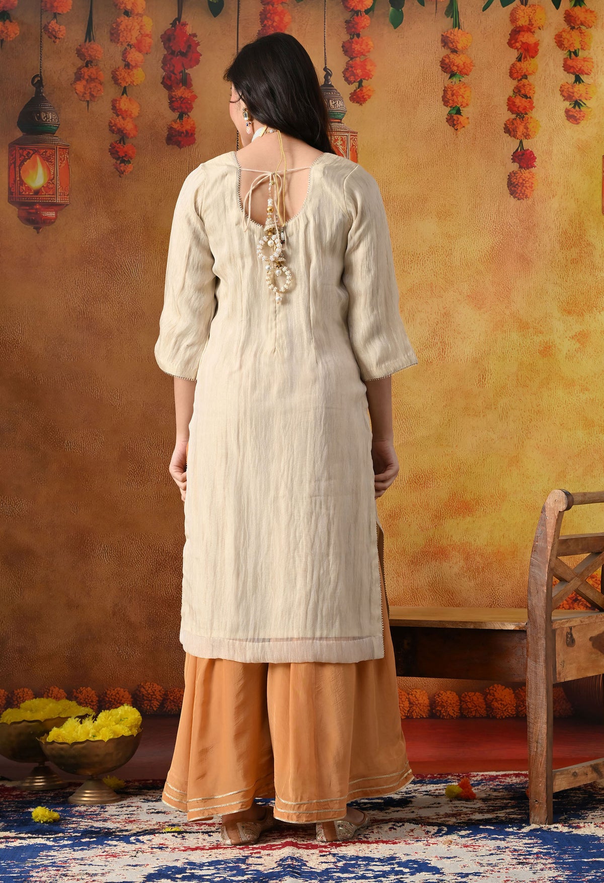 Golden Crust Tissue Organza Sharara Set with Golden Brown Crepe Sharara & Dupatta