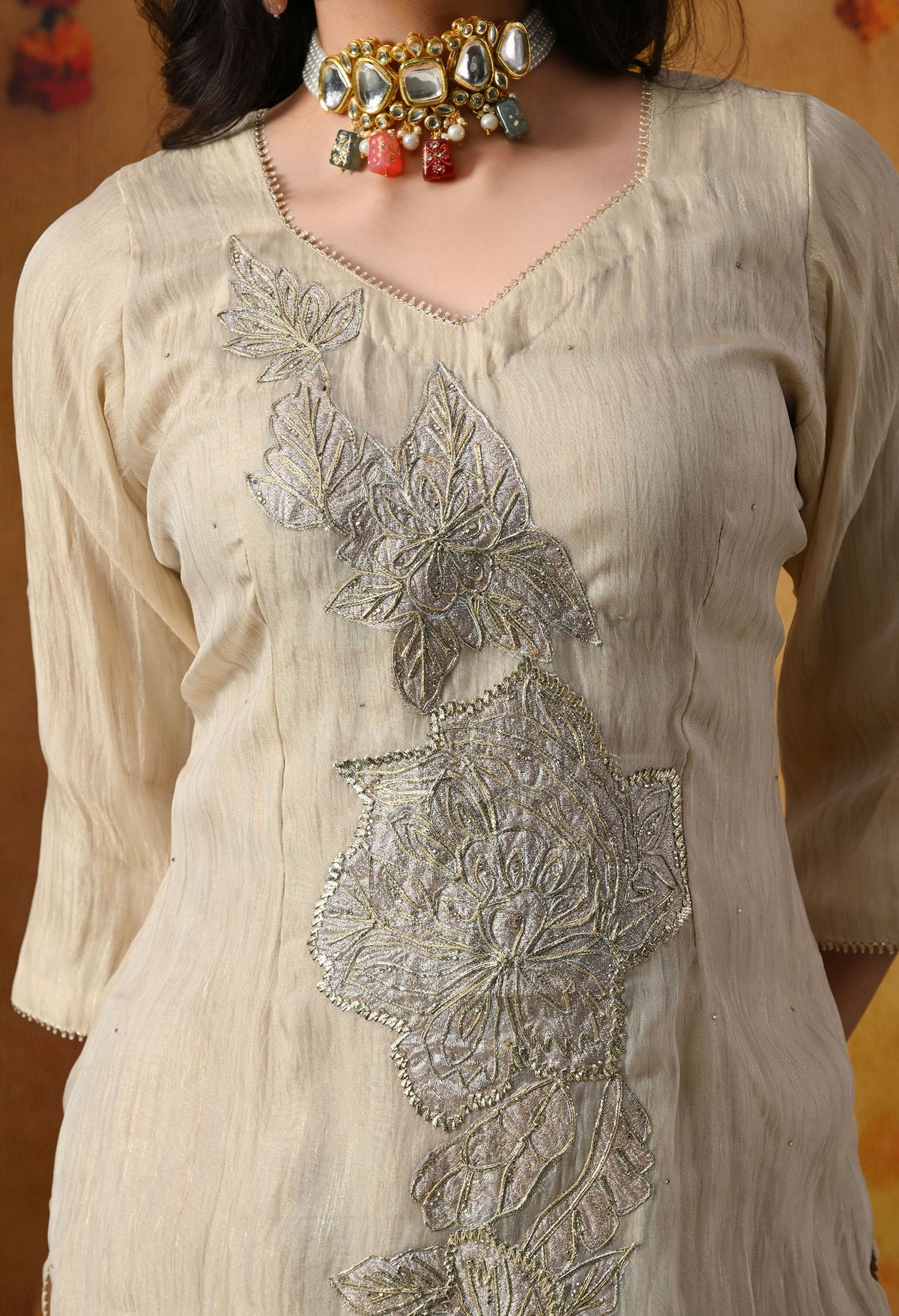 Golden Crust Tissue Organza Sharara Set with Golden Brown Crepe Sharara & Dupatta