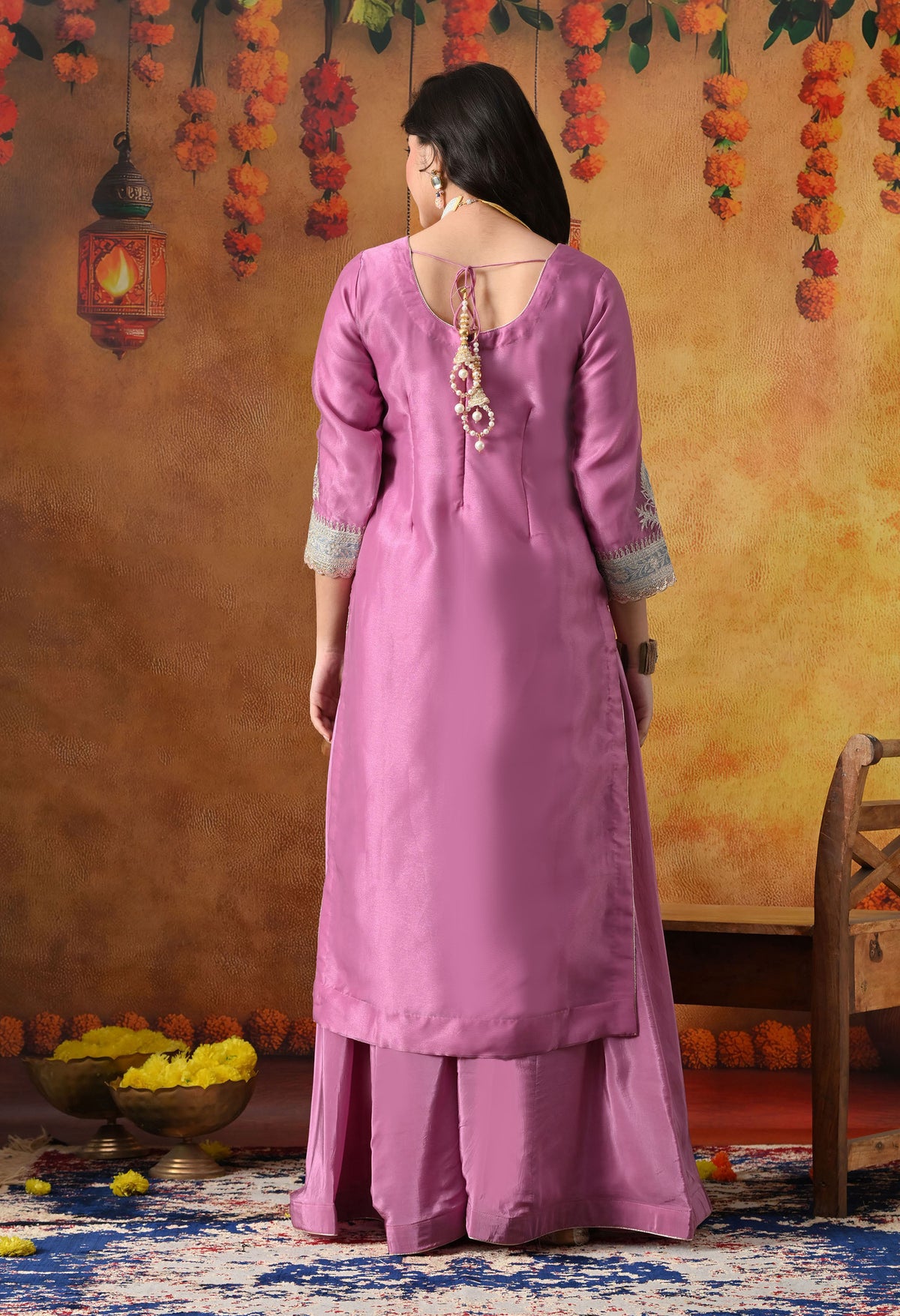 Lilac Purple Tissue Organza Sharara Set with Matching Dupatta