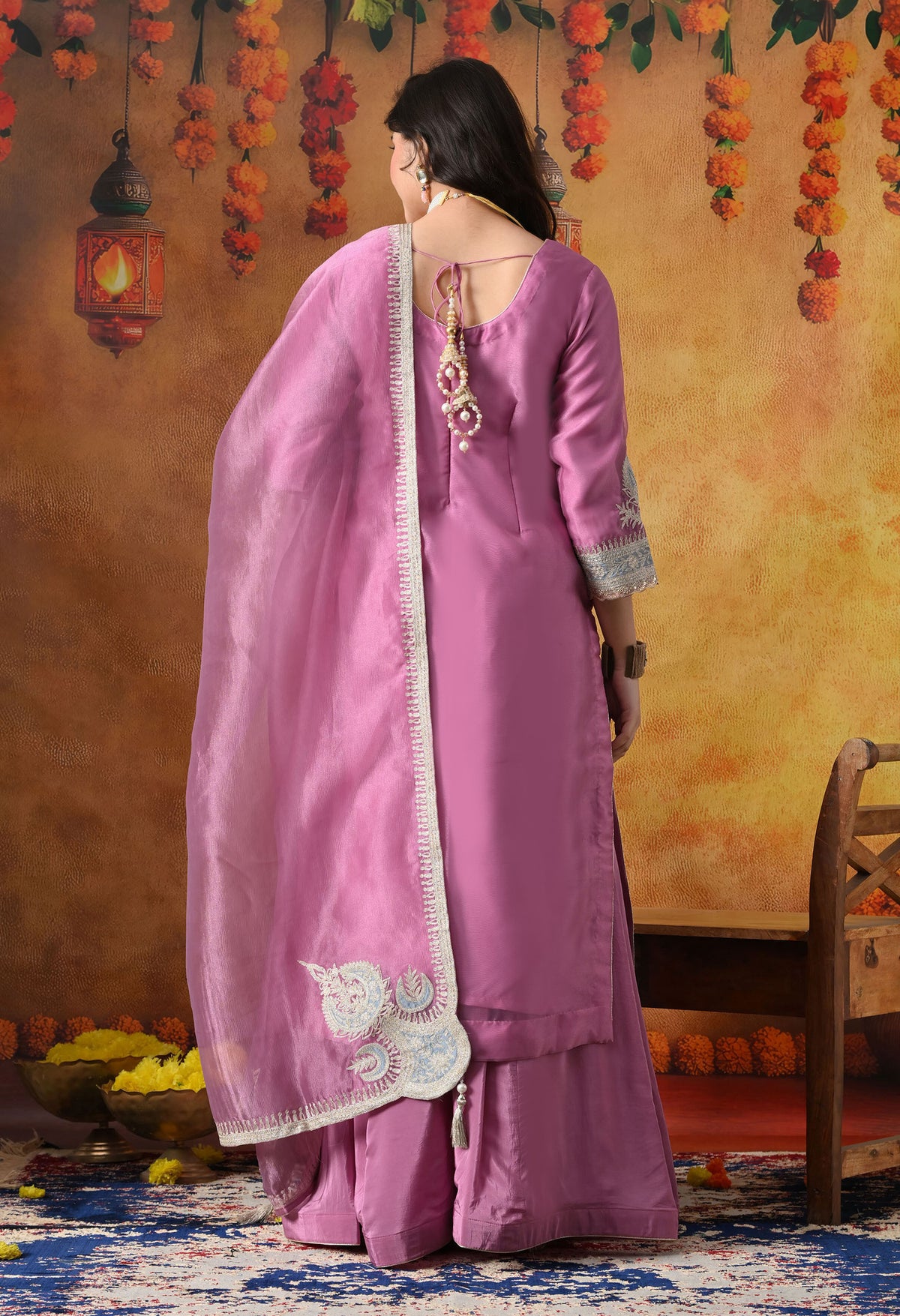 Lilac Purple Tissue Organza Sharara Set with Matching Dupatta