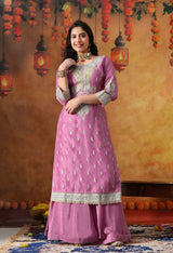 Lilac Purple Tissue Organza Sharara Set with Matching Dupatta