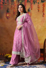 Lilac Purple Tissue Organza Sharara Set with Matching Dupatta