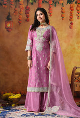 Lilac Purple Tissue Organza Sharara Set with Matching Dupatta