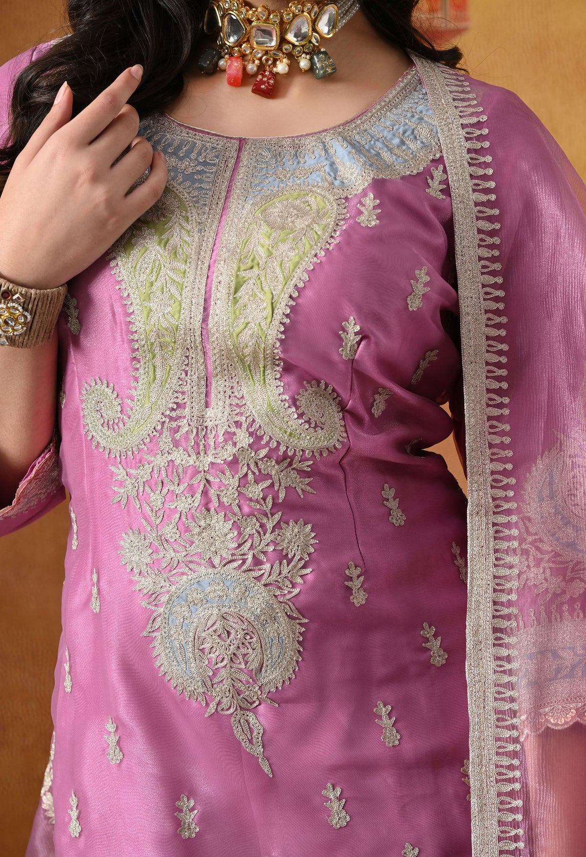 Lilac Purple Tissue Organza Sharara Set with Matching Dupatta
